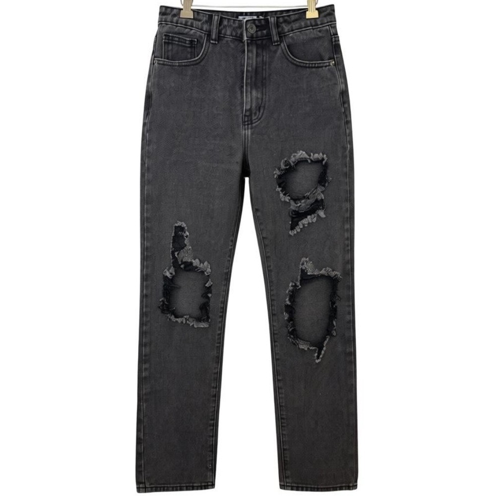 PrettyLittleThing Charcoal Gray Women’s Ripped Straight Denim Jeans Size 2